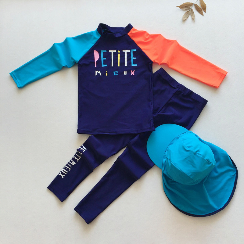 Export Japanese children swimsuit boy long sleeve sunscreen baby Two style diving suit boy even hat spa swimsuit