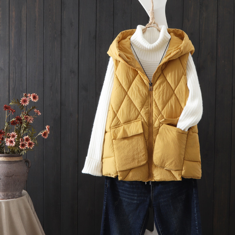 短款棉马甲女秋冬新款连帽无袖马夹外套宽松百搭文艺保暖坎肩背心