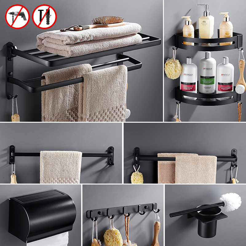 American black towel rack bathroom hardware pendant suit makeup room free of punch and folding bath towels shelf