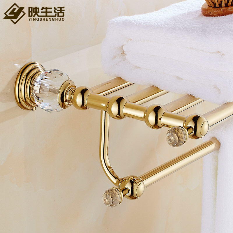 Golden Bath Towel Rack Crystal Eurostyle Hair Towel Rack Makeup Room Gilded Bathroom Hardware Pendant Bathroom Shelve