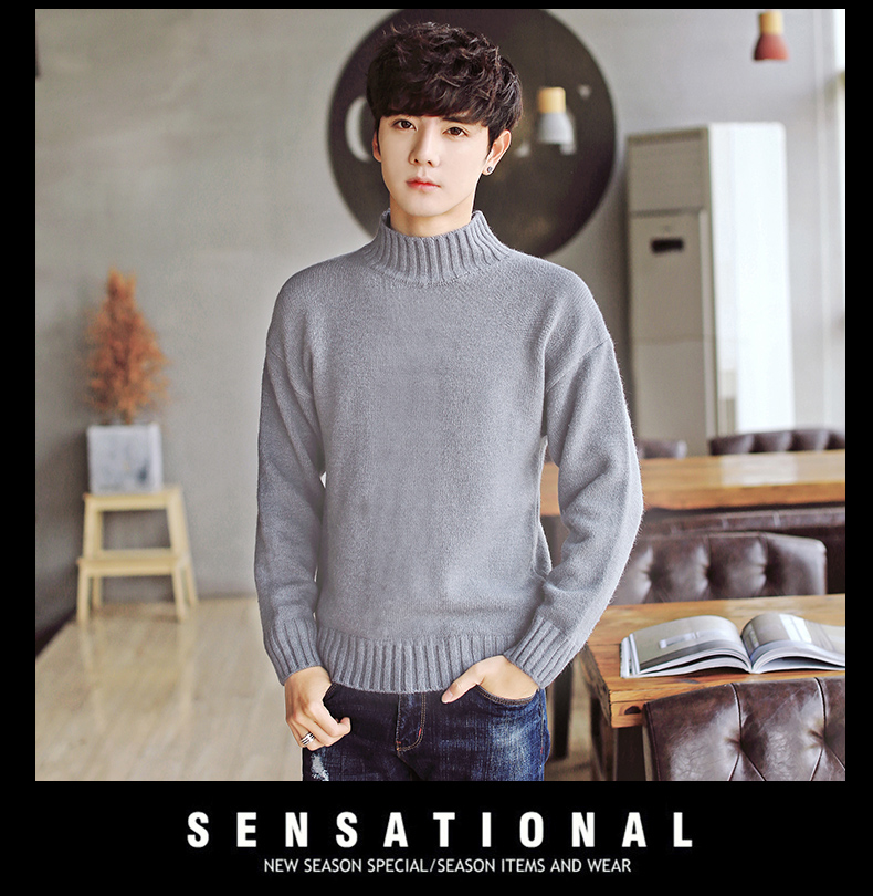 Áo len nam Isn super fire 2018 thu đông rắn màu nửa cổ cao cá tính áo len nam áo thun đáy quần áo cardigan nam
