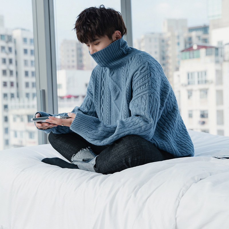 Áo len cổ lọ màu xanh đậm dành cho nam đồ nam đẹp