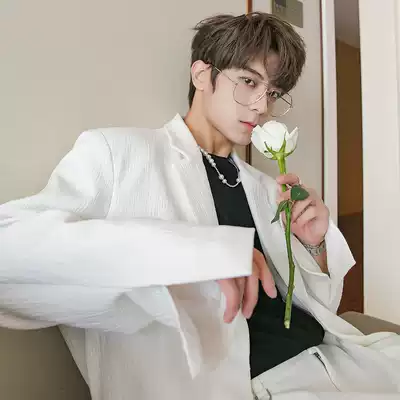 CHICERRO Sicily men's fold loose solid color small suit white jacket men Spring and Autumn casual suit men