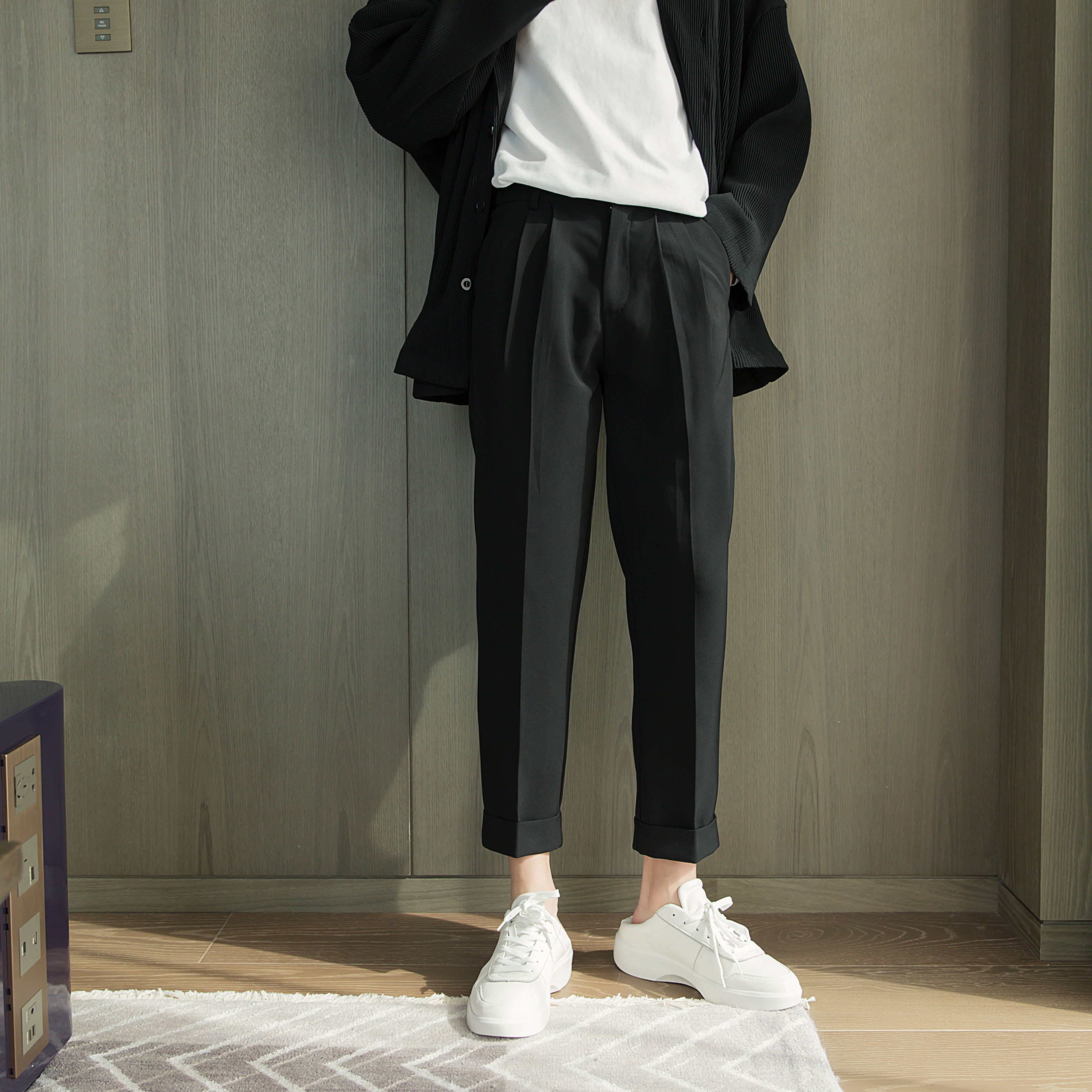 Sicilian men's black casual pants men and Korean version of the trend loose straight tube pants with ninety-point suits