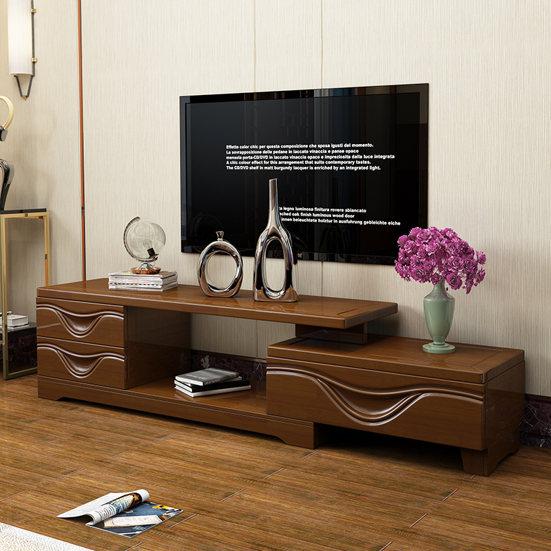 Solid wood small apartment TV cabinet coffee table combination 1 2 meters 1 5 meters modern minimalist Chinese style new telescopic TV cabinet