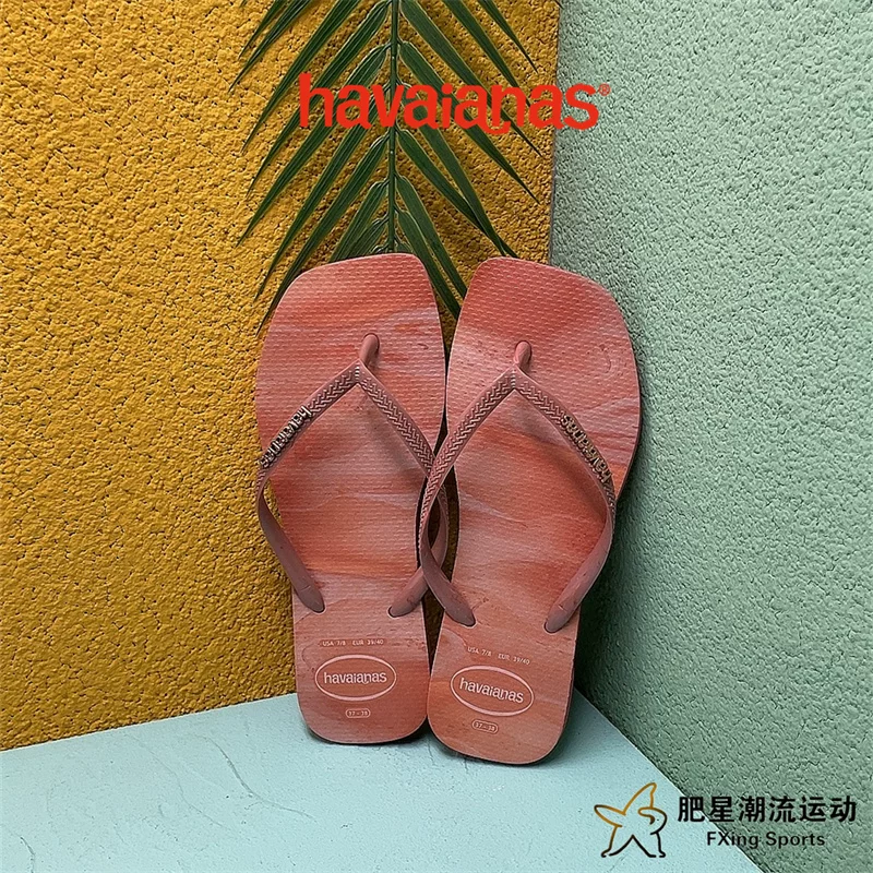 Havaianas Квадрат стильные градиентные комфортные повседневные женские шлепанцы квадратного носка