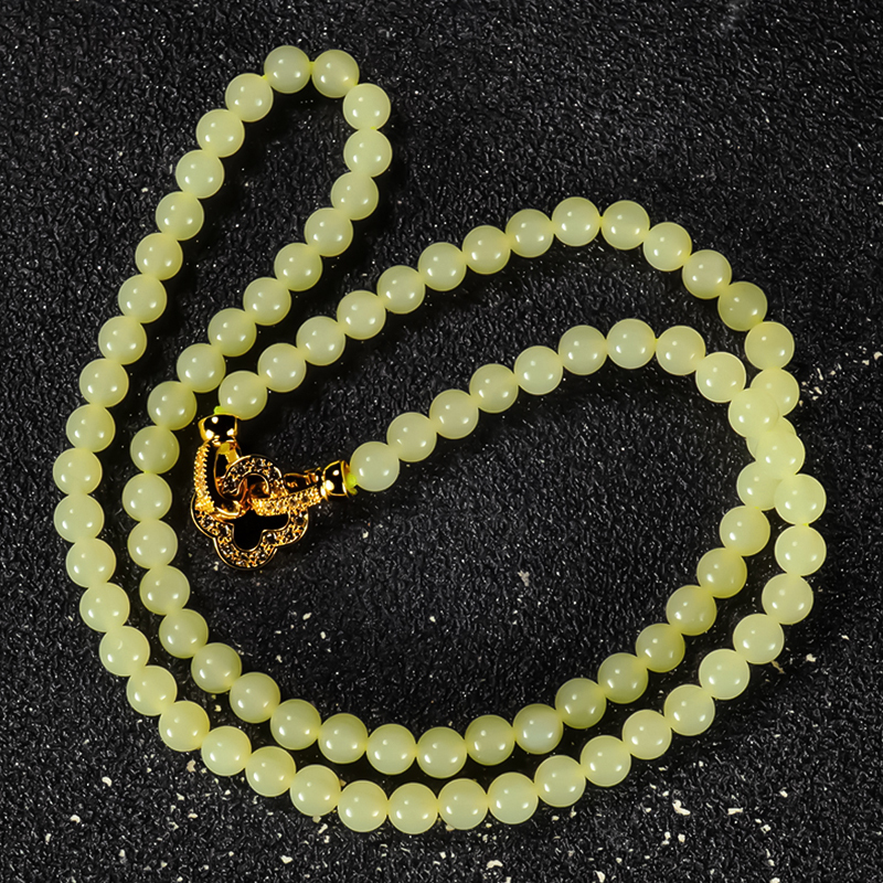 Xinjiang Hetian Jade Ruoqiang Yellow Lemon Yellow Round Bead Pendant Necklace 90 Beads with Cord 128 Beads Card 5