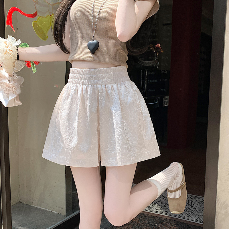 New Chinese-Style Acetate Jacquard Shorts for Women, Summer 2026 New High-Waisted A-Line Hot Pants, Ice Silk Wide-Leg Pants