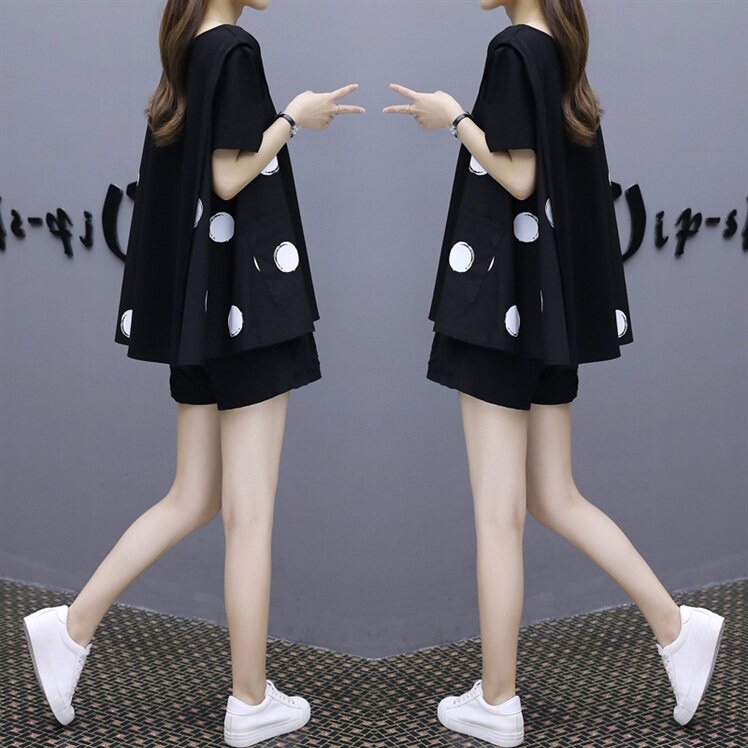 Maternity clothing spring and summer season new fashion polka dot large size Korean version loose casual fashion two-piece shorts suit