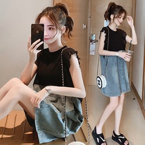 Pregnant women dress summer season cowboy feeding and breastfeeding outfit coat vest Han edition long dress