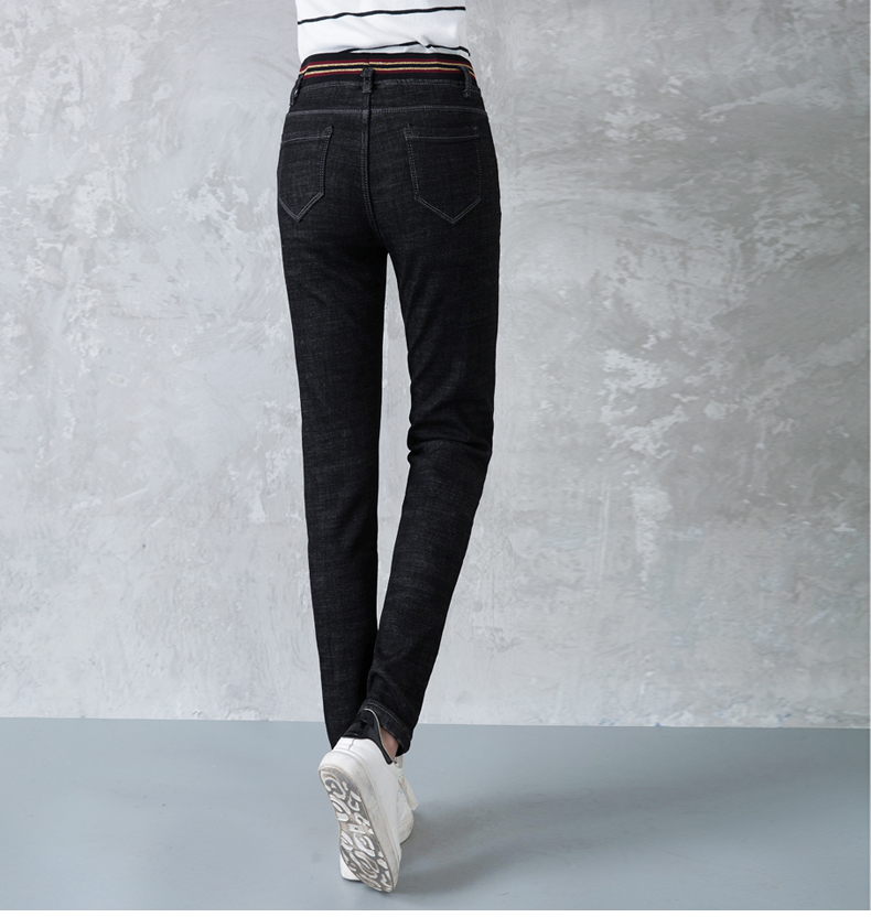 Thắt lưng thun cộng với quần jeans nhung nữ xuân hè 2018 phiên bản mới của Hàn Quốc là quần lửng cạp cao cạp cao dày mùa đông áo voan hoa nhí