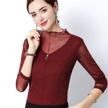 Large size sexy bright silk bottoming shirt with fungus hem