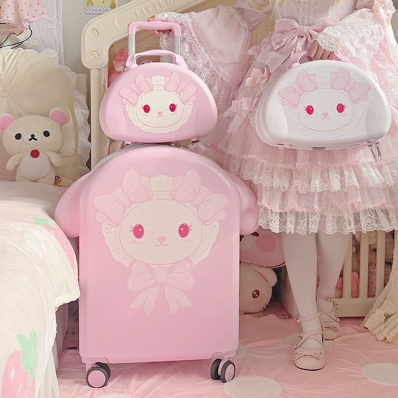 Rabbit-themed 24-inch cute pink cartoon trolley suitcase for women and students.