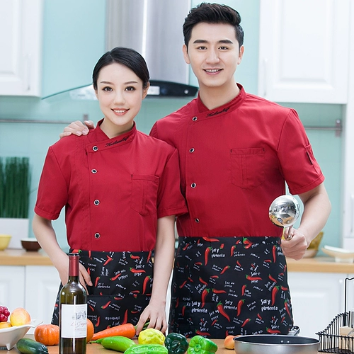 Шеф-повар рабочая одежда с коротким рукавом летний диагональный воротник однобортный отель Catering Back Кухонная одежда