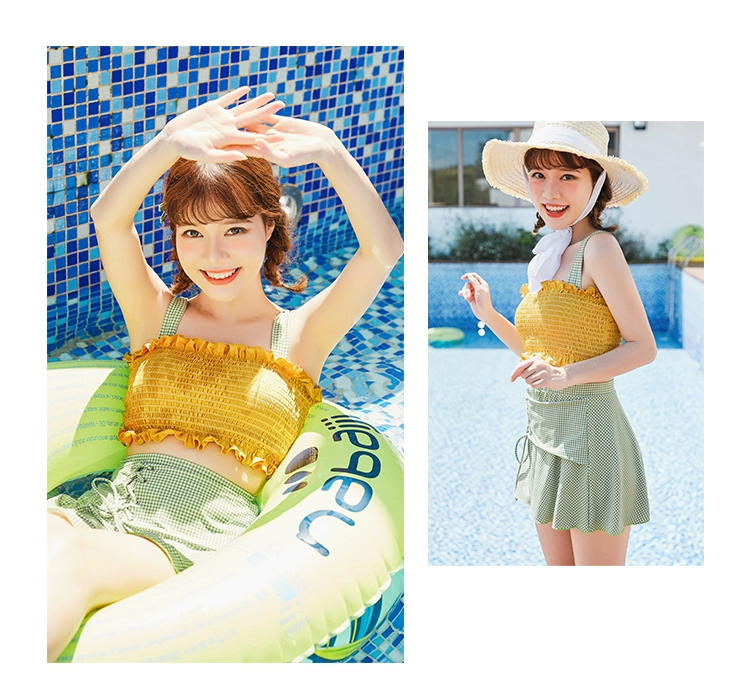 Áo tắm nữ ba mảnh mùa xuân nóng bỏng Hàn Quốc nước hoa nhỏ eo thon cao là ngực nhỏ tập hợp váy xẻ