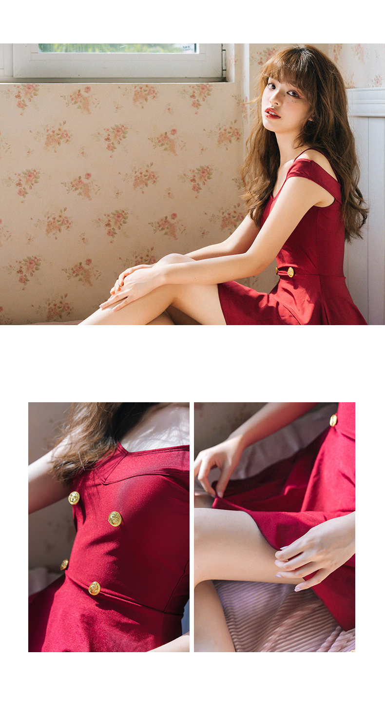 Xiaotao áo tắm nữ bảo thủ mỏng kỳ nghỉ giải trí ngực nhỏ tụ tập cô gái từ vai váy kiểu áo tắm một mảnh - Bộ đồ bơi One Piece váy bơi liền thân