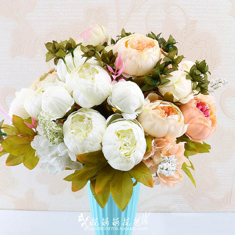 Eurostyle High-end Bag Core 13 Head Peony Emulation Flower Simulation Peony Flowers Home Wedding Celebration Decoration Fake Floral Floral