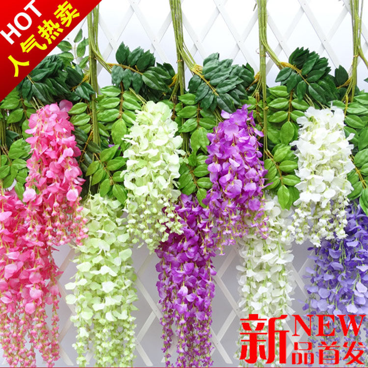 Wedding decoration Decorative Silk Flowers Simulation Flowers Living Room Fake Flowers Plastic Flowers Vines Green Leaf Vines Purple Vines Flower Bean Petals Suspended Ceiling