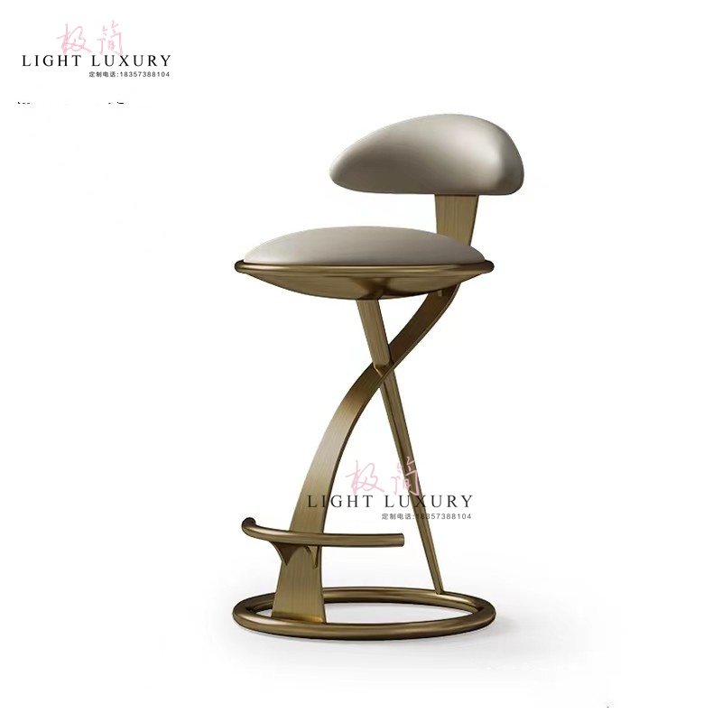 Minimalist genuine leather light luxury modern stainless steel bar Bench Villa Head Layer Bull Leather Bar Chair Willy-style Home High Footstool-Taobao