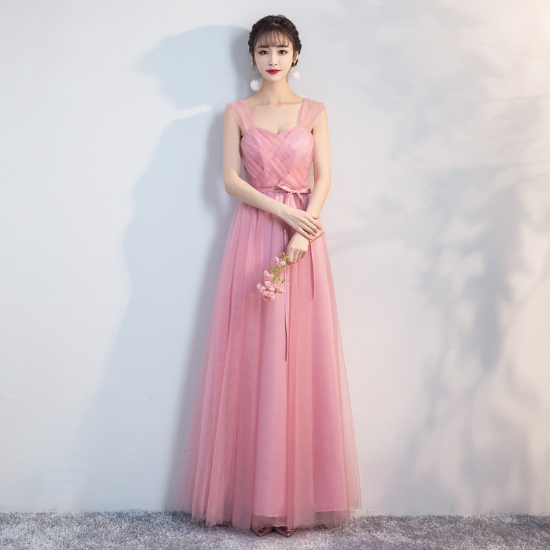 Bean loạt bột cát phù dâu ăn mặc Hàn Quốc phiên bản 2020 mới lưới ren dài cổ chữ V ed / tay áo vai