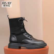 Joosini 2020 winter Martens boots with lace-up midheel all-match leather thin thin boots leisure ankle boots and fleece