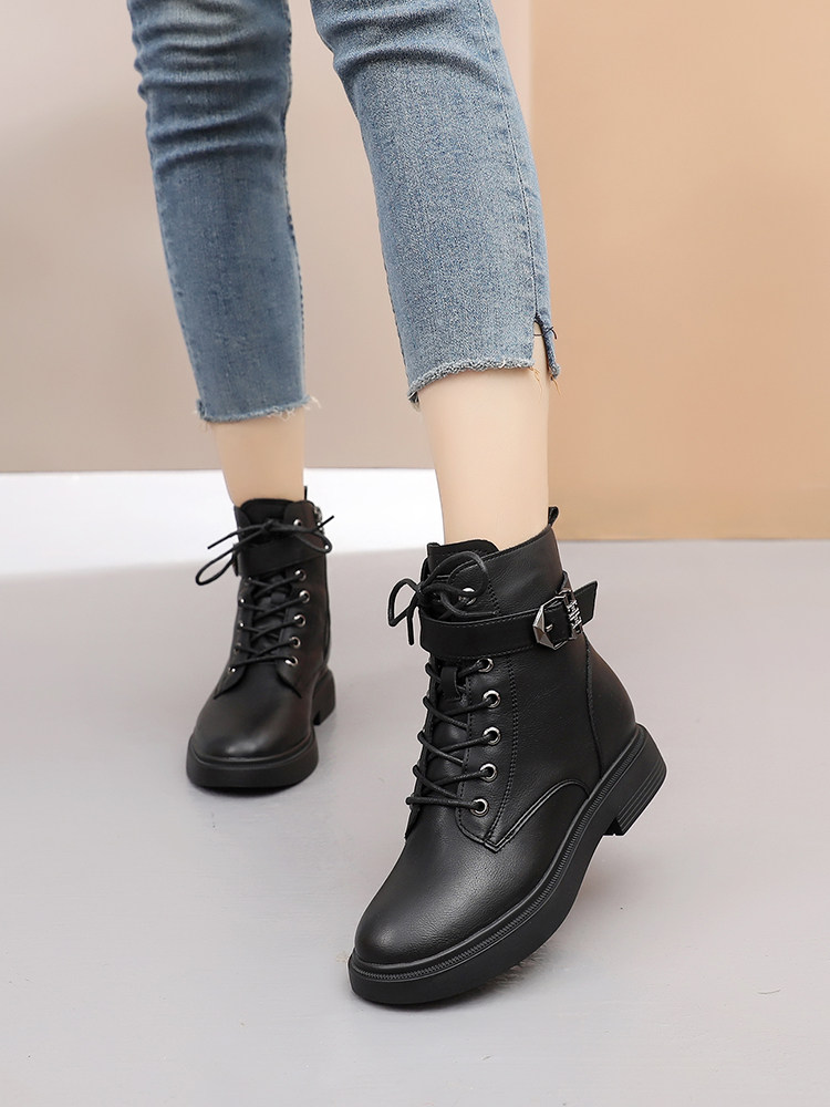 Zhuoshini 2021 winter new Martin boots women's British wind thick bottom side zipper wild middle heel boots women plus velvet
