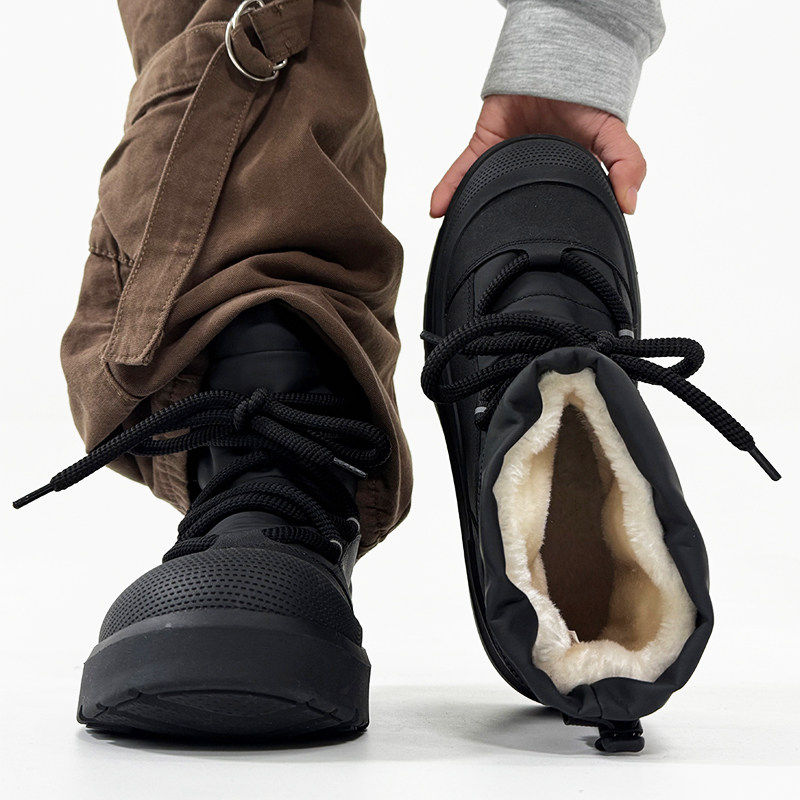 Men's Winter Snow Boots with Plush Lining, Thickened for Warmth, High-Top Cotton Shoes, Non-Slip, Wear-Resistant, Thick-Soled, Height-Increasing Black Martin Boots