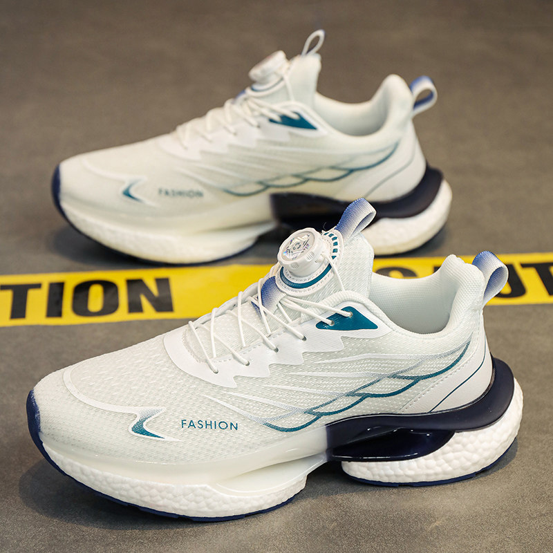 Rotating Button Running Shoes for Men, Autumn Youth Ultra-Light Shock-Absorbing Popcorn Soft-Soled Boys' Running Sports Trendy Shoes