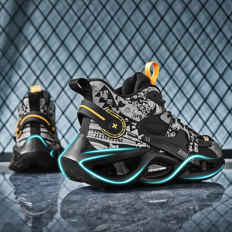 High-Top Men's Shoes, Summer 2025 New Model, Thick-Soled, Shock-Absorbing, Non-Slip, Wear-Resistant, Sports Running Basketball Trendy Shoes for Junior High School Students