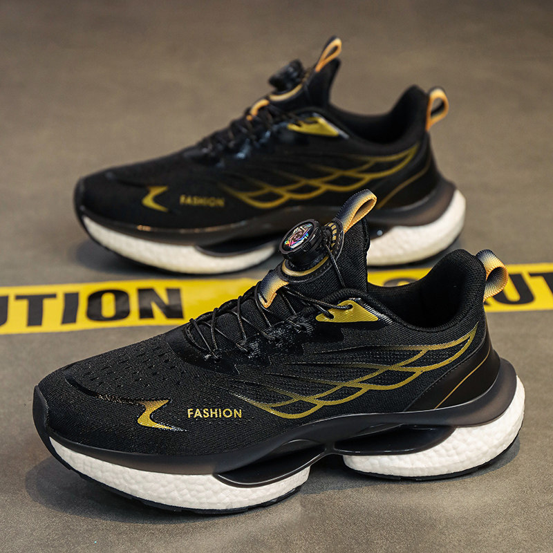 Rotating Button Running Shoes for Men, Autumn Youth Ultra-Light Shock-Absorbing Popcorn Soft-Soled Boys' Running Sports Trendy Shoes