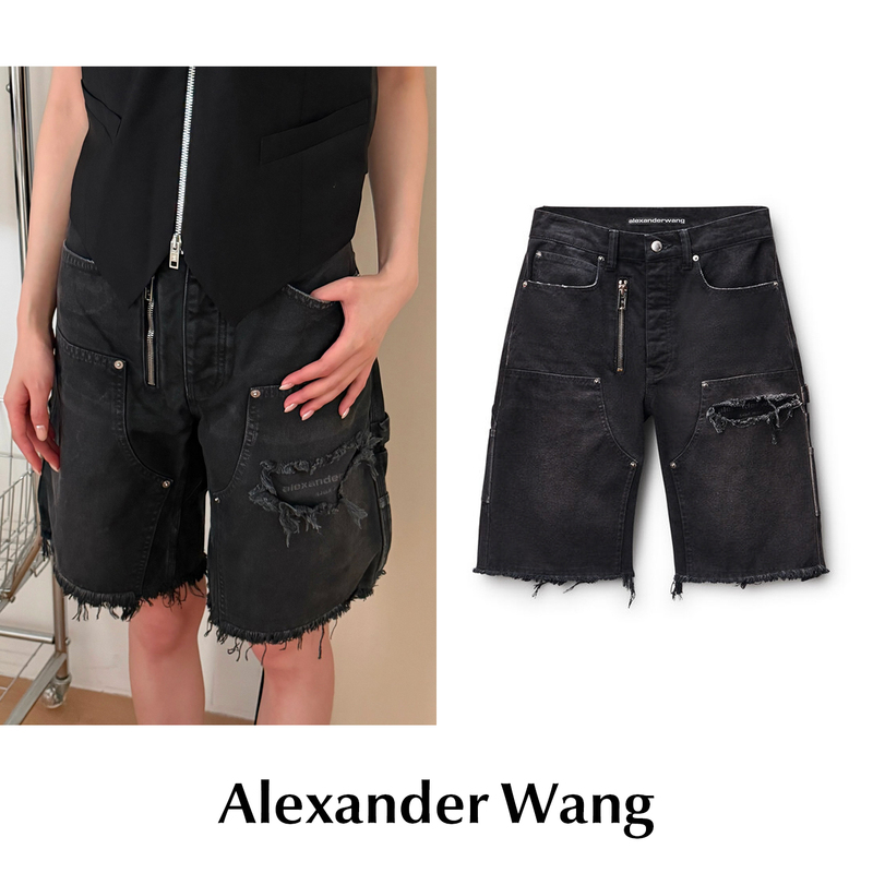 Cettce in Stock Alexander Wang Mid-Waist Logo Workwear Denim Shorts
