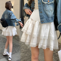 Maternity skirt summer double-layered high-waisted cake skirt lace versatile slimming puffy skirt anti-exposure pants skirt