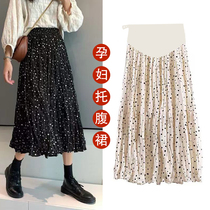 Pregnant woman half-body dress for spring and summer outside wearing fashion toventral dress Poot point High waist A word dress Fall pleated skirt Long dress