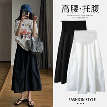 Maternity skirt summer outer wear mid-length high-waist slim hip skirt womens versatile summer solid color maternity skirt