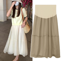 Pregnant woman half body dress spring summer outside wearing net yarn thin section half skirt summer soft yarn dress in long style Toabdominal long dress Spring and autumn