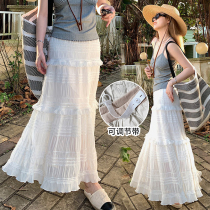 Pregnant Woman Half Body Dress Spring Autumn Season Lace Floral Lace White A Character Dress Spring Summer Fitted With Conditioning With Mesh Yarn Cake Skirt