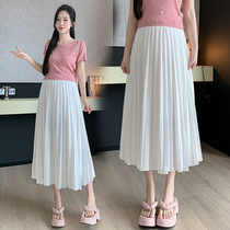 Maternity skirt summer spring and autumn thin high-waisted belly pleated skirt casual mid-length A-line umbrella skirt summer