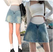 Maternity skirt summer outer wear short denim skirt high-waisted A-line hip-hugging short skirt spring and autumn trendy mothers belly-supporting skirt