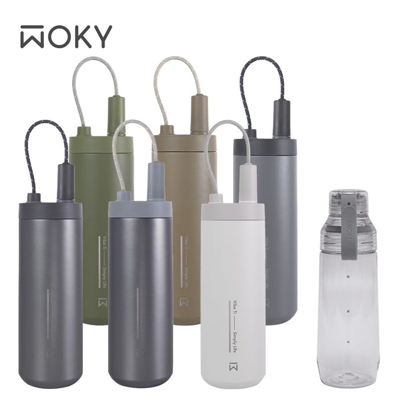 Woky Pure Titanium Travel Cup 750ml with Tritan Bounce-Open Straw + Transparent Cup 600ml, Includes Sf Express Shipping