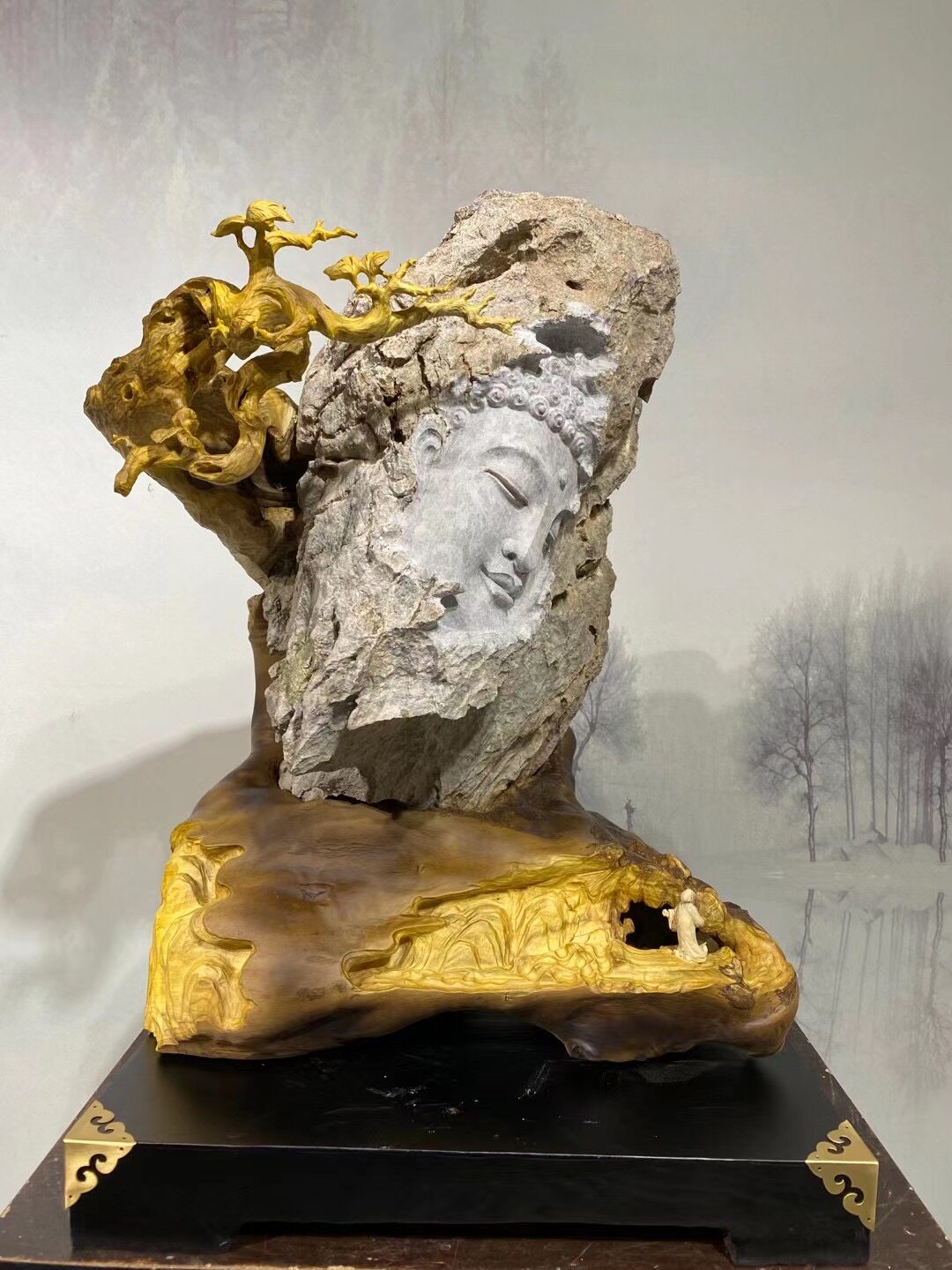 Taihang Cliff Berda Mozu Division root sculptures Cliff Berry double coloring material Genwrapping stone hand sculpted Buddha craftsmanship Gift pendulum decoration