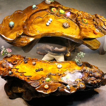 Root carving wood tea table pan sea solid wood tea table retro wood golden silk Nana Wood root carving coffee table Golden camphor whole