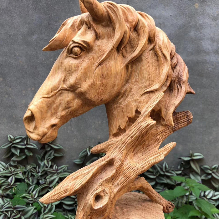 Taihang Cliff engraving pendulum piece root carving artwork Tree root log landscape figure Living Room Wood Carving Craft Flower Pear Horse