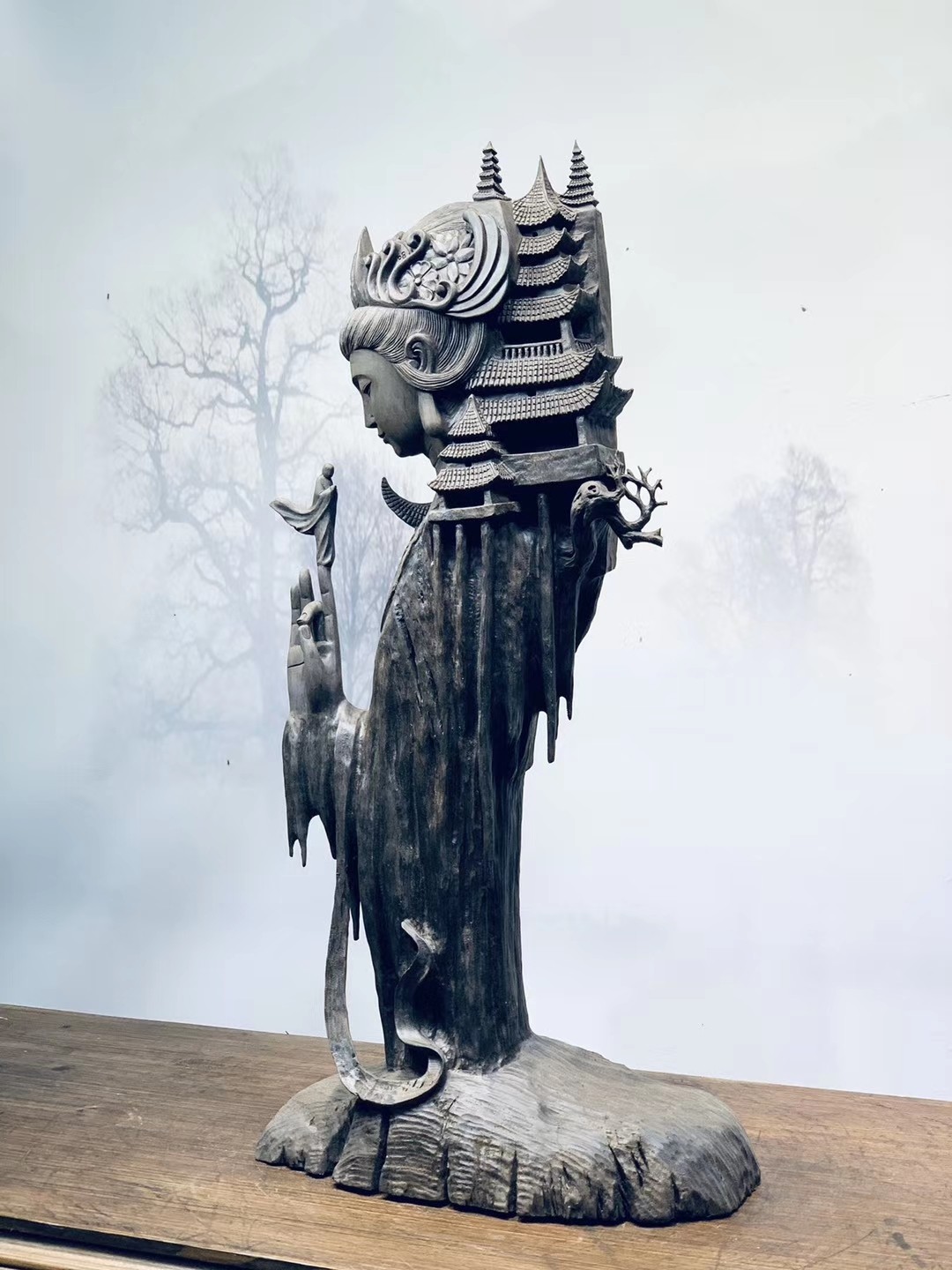 Taizheng Chen Red Oil Cliff Cliff Material Natural with Root Carved and Sculpture Mountain and Water Craft Decoration 64