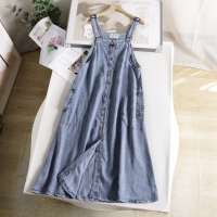 Designed Tencel denim baby bag skirt for women summer thin waist slimming loose large size a line suspender skirt long skirt