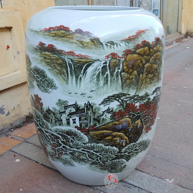 Wu Military Jingdezhen Ceramist Vase Famous handpainted landscape umbrella cylinder calligraphy and painting cylinder calligraphy and painting cylinder calligraphy and painting cylinder book room scroll barrel