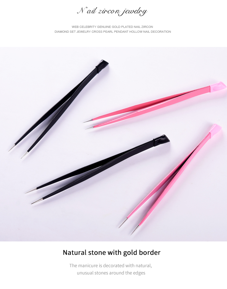 Làm móng tay đa năng với thanh áp lực Silicone Nhíp làm móng tay Sticker Hợp kim Kẹp khoan Đặc biệt Nhíp thẳng - Công cụ Nail máy dũa nail