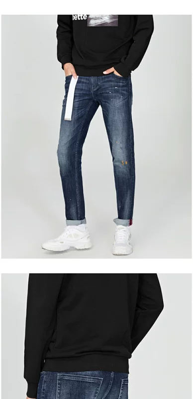 GXG nam mùa thu nam thời trang thanh niên giản dị cổ điển màu xanh Zip quần vừa vặn - Quần jean quần jean ống suông nam