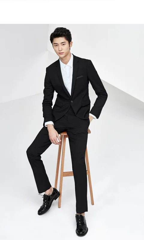 GXG nam mùa thu nam thời trang đô thị Pop trẻ trung kinh doanh phù hợp với màu đen Slim Suit áo khoác nam - Cao bồi