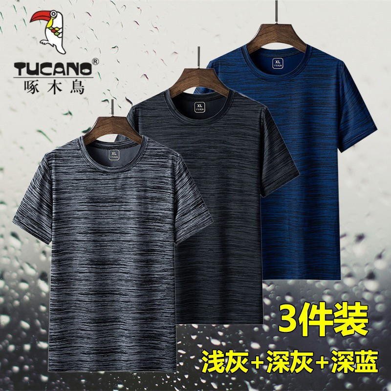 Woodpecker Summer Men's Short-Sleeved T-Shirt Ice Silk Quick-Drying Sports Half-Sleeved T-Shirt Loose Casual Round Neck Top
