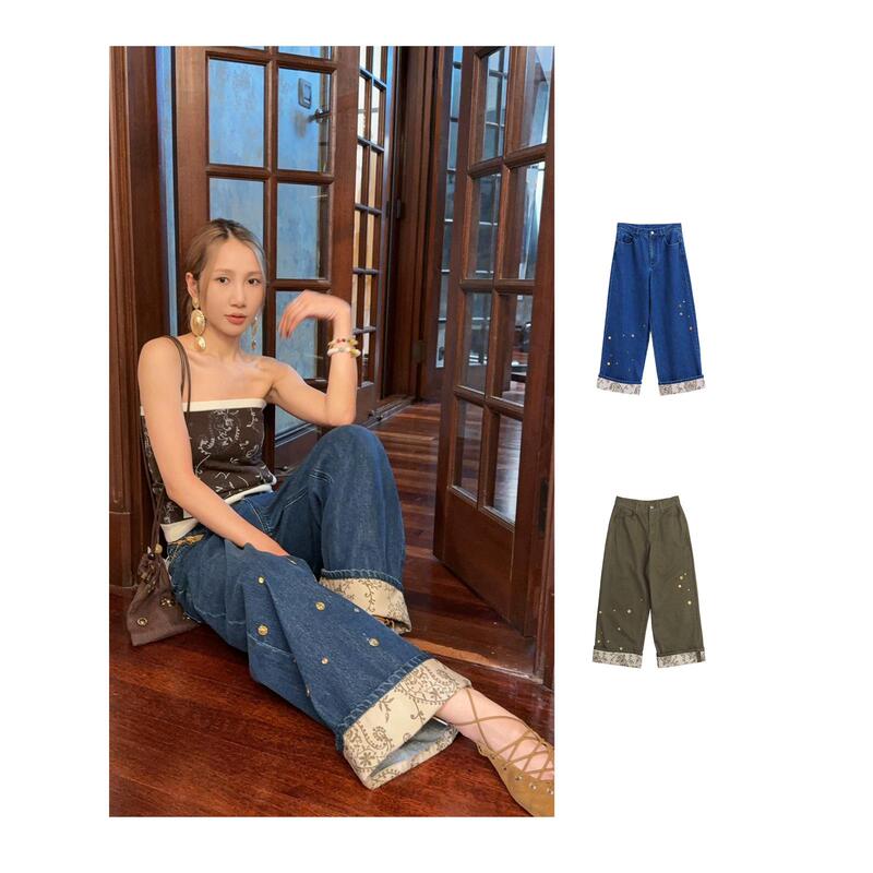 Grama Grass2026 Spring Handmade Beaded Pea Pod Pattern Printed Casual Pants for Women 1480Dopdop Buyer Store